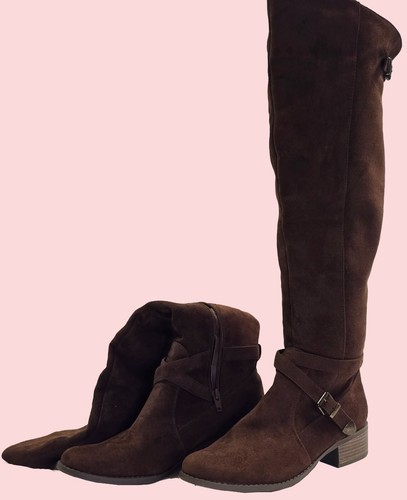 MERONA women's over-the-knee suede riding boots, zip side, heels (S8E2) - Picture 2 of 18