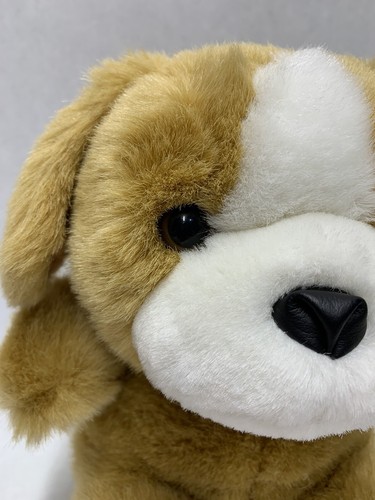 Brown and White Puppy Dog Sitting Stuffed Animal Plush 8” Faux Leather Nose - Picture 9 of 19