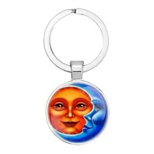Stainless Steel CELESTIAL Sun Moon Keyring Key Chain Accessory
