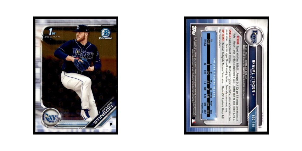Graeme Stinson 2019 Bowman Draft Chrome #BDC-116 Tampa Bay Rays Baseball Card NM - Image 3 of 3