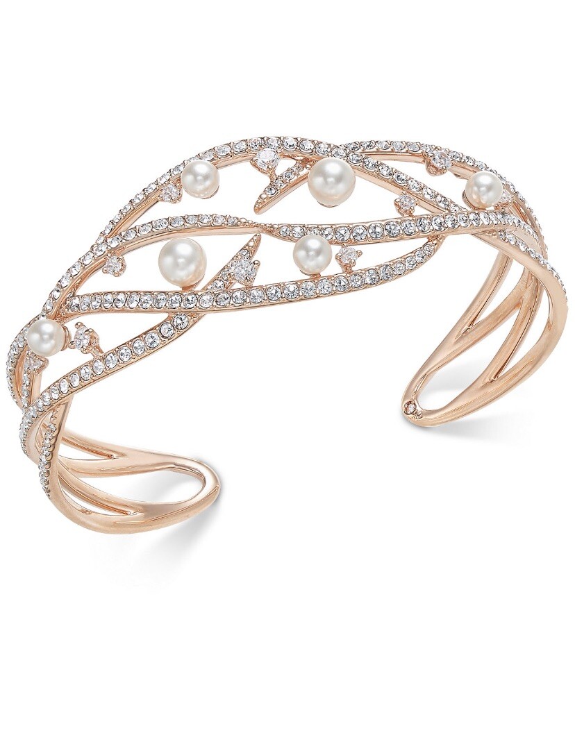 $110 Eliot Danori rose gold tone imitation pearls pave cuff