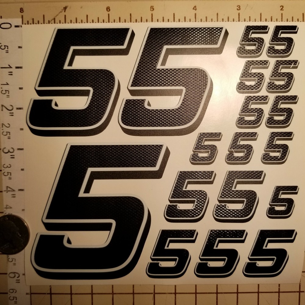 Matte Black-w/Gloss Carbon Fiber White #5's Racing Numbers Vinyl Decal Sheet