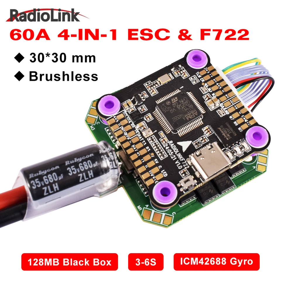 Radiolink F722 Control de Vuelo 128 MB Caja Negra 55A ESC Para Helicóptero Ala Voladora Foto 3 de 4