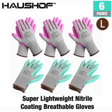 HAUSHOF 12-Pack Garden Gloves Nitrile Coated Working Gloves w/Pink & Green Large