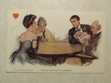 C2120 Postcard Shall we play Hearts men & women in a card game