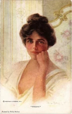 PC ARTIST SIGNED, PHILIP BOILEAU, PENSIVE, Vintage Postcard (b45246)