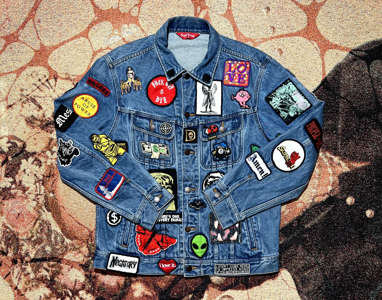 Veste camionneur en jean bleu Supreme Patches taille M