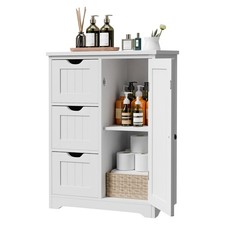 Bathroom Floor Storage Cabinet Wooden Storage Organizer with 3 Drawers 1 Door