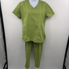 Dagacci Lime Green Scrub Set Medium V Neck Medical Nursing Uniform Top Pants