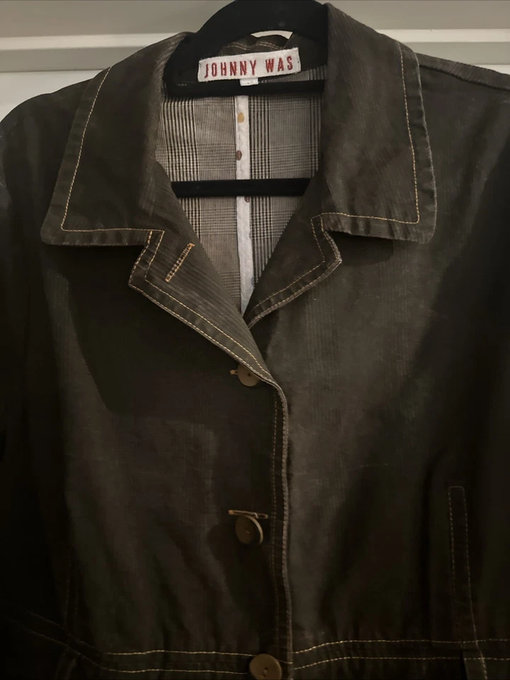 Jaqueta JOHNNY WAS Blazer Listrada Marrom Denim Boho Feminina Tamanho G - Imagem 4 de 4
