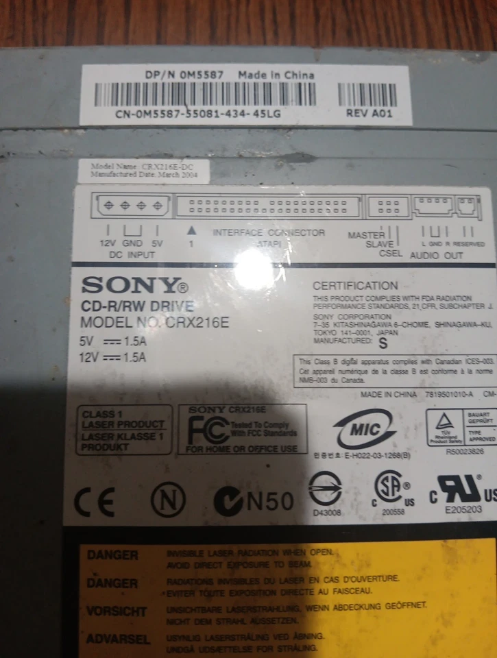 Sony CRX216E CDR CDRW Optical Drive 0H1192 with Connector Cable - Image 3 of 4