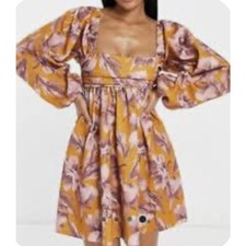 ASOS DESIGN square neck smock mini dress in a floral print-Size 8