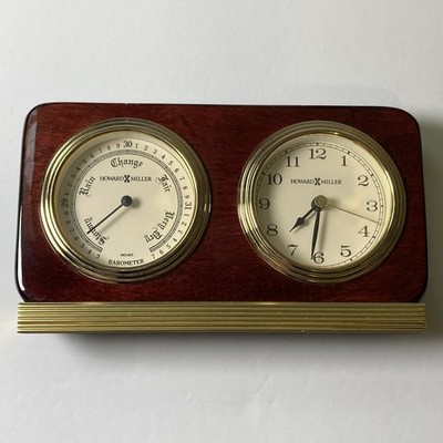 HOWARD MILLER RED/BROWN BAROMETER & QUARTZ CLOCK~Small Scuffs On Top~Runs Great!