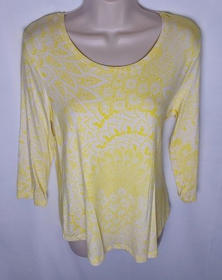 JM Collection Women's Yellow Patterned Long Sleeve Top / Size PM / NWT
