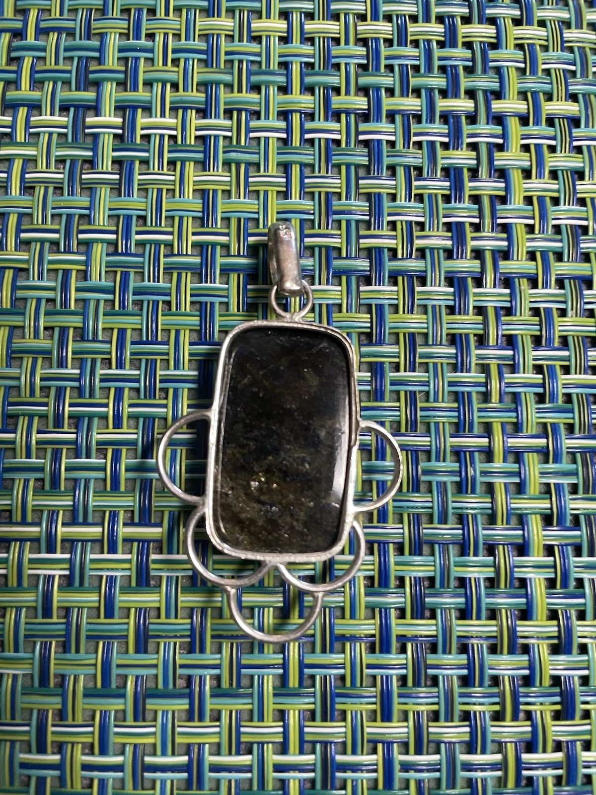 Rectangular Black Stone Pendant Bezel Setting Sil… - image 2