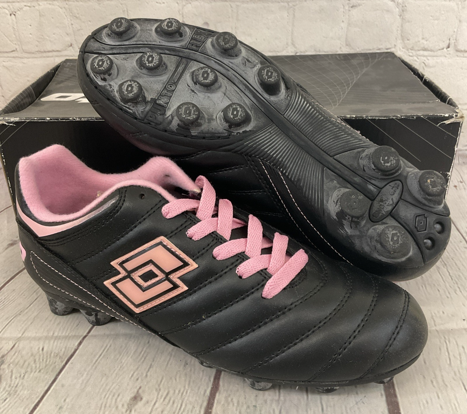 Lotto J2205.BLSP.5H tacchetti calcio giovanili in pelle nero rosa US 5 5