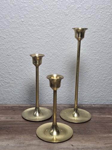 Vintage Brass Taper Candle Holder Set of 3 decor Holiday Taiwan Classic