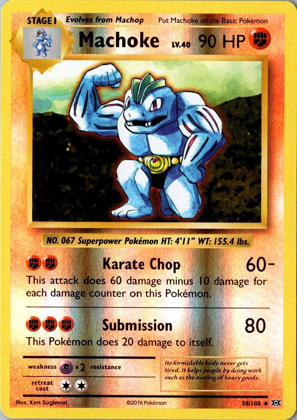 Machoke Reverse Holo 58/108 Uncommon XY Evolutions LP Pokemon Card