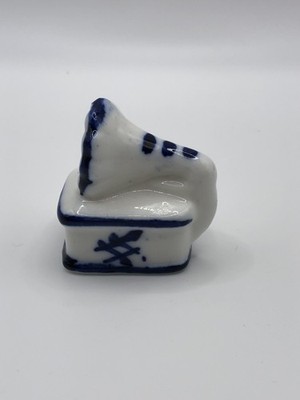 Miniatur Grammophon   Porzellan   Blau-Weiß   Gzhel-Style   Handbemalt #1