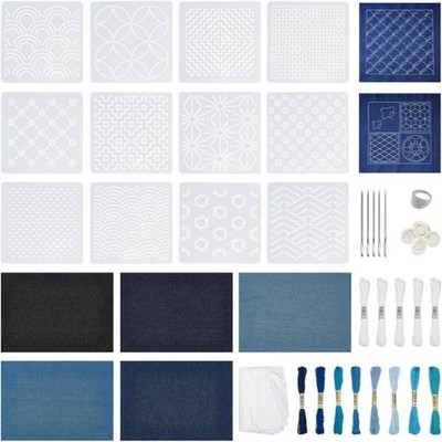 Japanese Style Sashiko Stitching Set Cotton Thread And Templates Included
