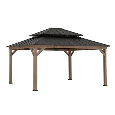 #ad 13 ft. x 15 ft. Cedar Framed Gazebo with Brown Steel 2 tier Hip Roof Hard Top $1475.99