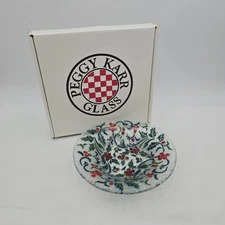 Peggy Karr Fused Glass Holly & Berry Christmas Bowl w/ Box | 8-1/2 Inch Diameter