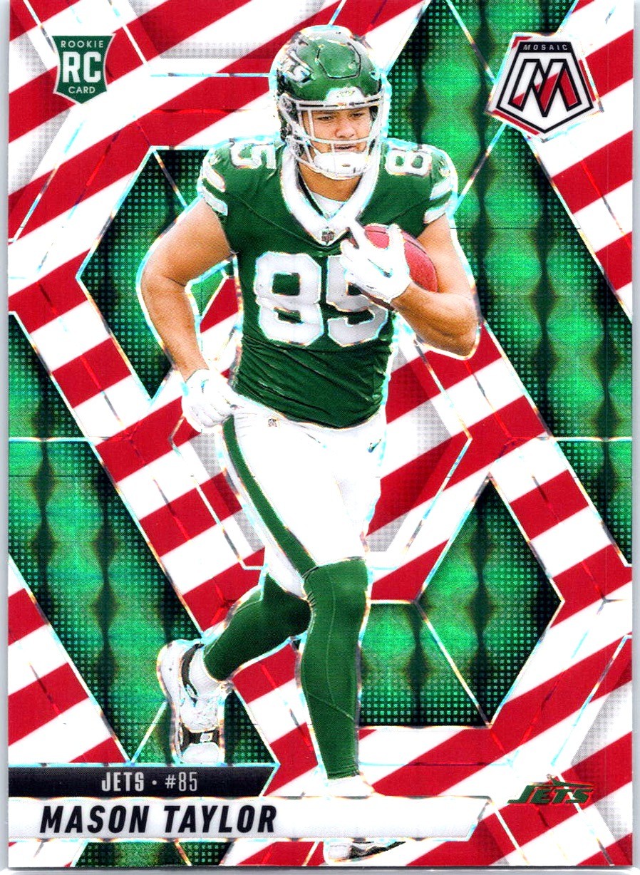Mason Taylor 2025 Panini Mosaic Mosaic Red and White Stripe #324 RC Jets