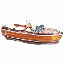 CLASSIC ANTIQUE WOOD RUNABOUT BOAT EUROPEAN GLASS CHRISTMAS ORNAMENT chris craft