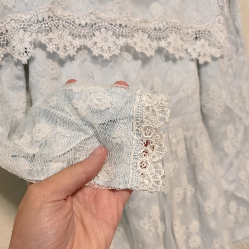 Vintage Jessica McClintock Girl Gunne Sax Style Victorian Dress Lace Blue sz 7 - Image 3 of 4
