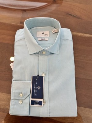 ryan seacrest slim fit dress shirt $99 Ryan Seacrest 14.5 32/33 Men Slim-Fit Stretch Purple Dress Shirt *REPAIRED*