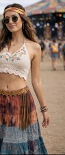 Women s Leather Suede Brown Studded Tie Belt Fringe Hippie Gypsy Southwest Sz XL