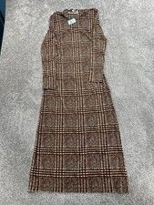 Loft Maxi Dress Womens Small Petite Brown Houndstooth Mock Neck Side Slit New