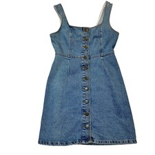 Urban Outfitters Denim Dress Womens Medium Blue 90s Button Front Pinafore Mini