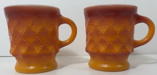 2 VTG Anchor Hocking Fire King Kimberly Diamond Pattern Mugs