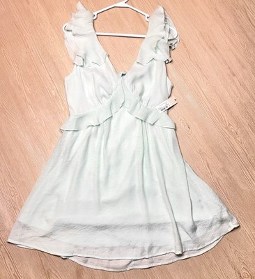 Francesca s Mint Green Ruffle Babydoll Dress Womens Large Tie Back Boho