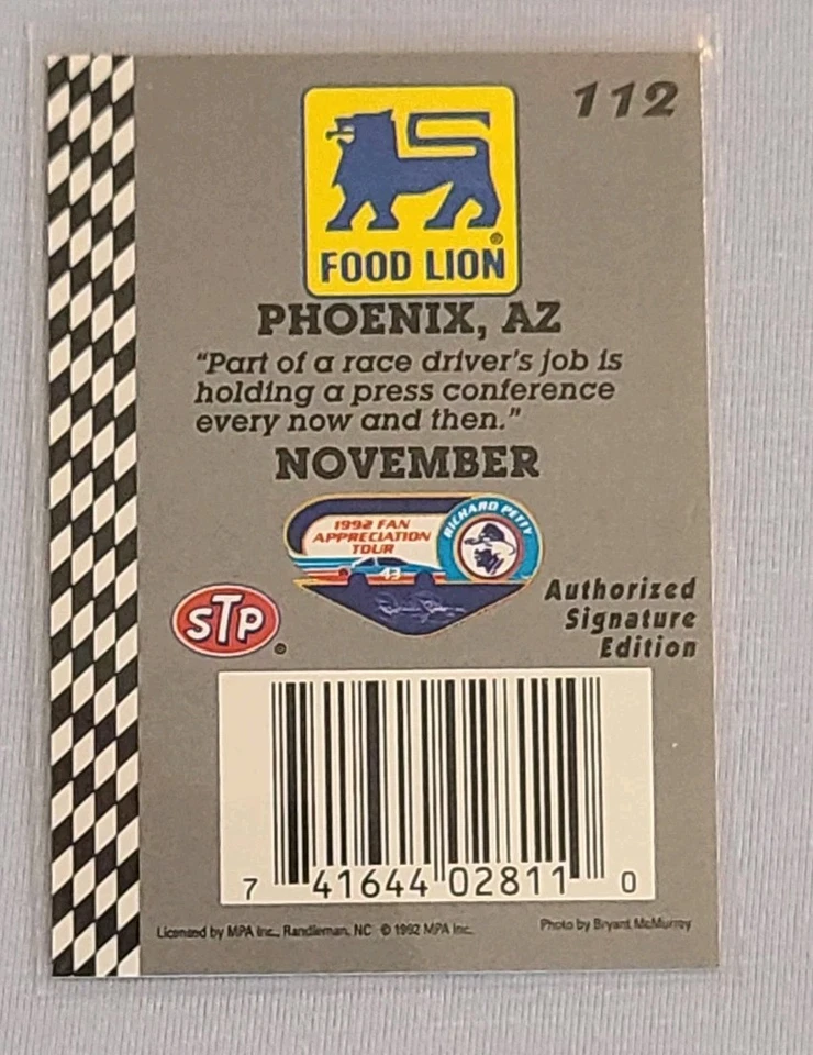 1992 Richard Petty  NASCAR Phoenix, Az STP  Food Lion #112 - Image 2 of 2