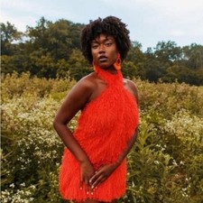 Zara Orange Textured cocktail halter neck Dress size S 