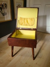 Vintage Sherborne Sewing Work Box Stool Tapered Oak Legs Mid Century Modern