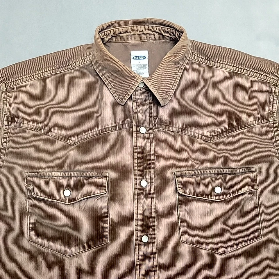 Old Navy Shirt Mens L Brown Corduroy Shacket Pearl Snap Western Yoke Y2K Retro - Image 3 of 4