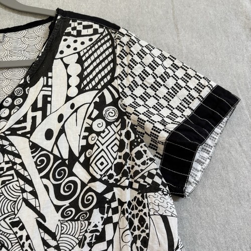 Orientique Womens Top Size 16 White Black Pattern Short Sleeve Button Front - Foto 4 di 20