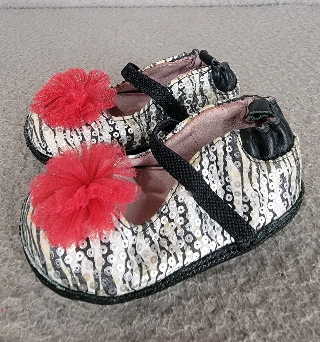 Mini Shoez Buffy Black White Zebra Size 3 Leather Red Bow