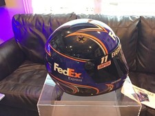 Denny Hamlin FedEx full-size replica helmet in a case