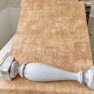 1yd15in Vintage French wallpaper faux cork texture embossed golden ochre square