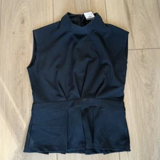 Club Monaco Pleated Waist Top - small black Mock Neck (NWT $119.50)