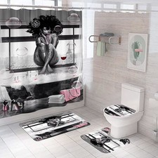DDS-DUDES 4Pcs African American Black Girl Waterproof Shower Curtain Sets for...