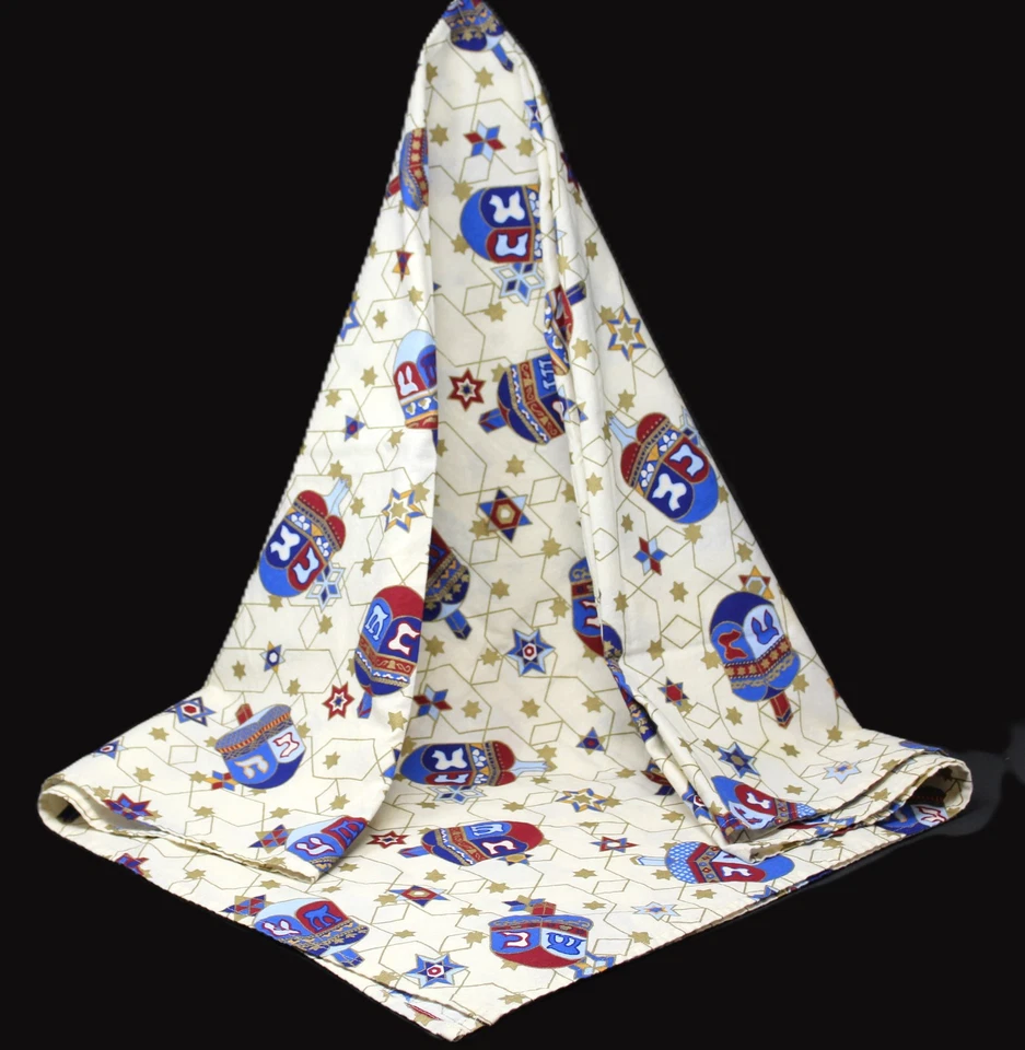 Vintage Avon Home Fashions Chanukka Tischdecke Dreidel Jewish Star 50x48 Quadratisch