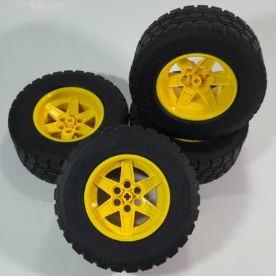 LEGO Technic 94.3 x 38 R Tire, 56mm D. x 34mm Yellow Wheel Lot of 4 92912, 15038