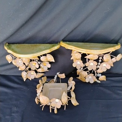Partylite Floral and Beads Shelf Set 7'' H x 9'' W Plus Candle Holder