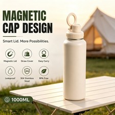 1000ML Stainless Steel Water Bottle Insulated Leakproof Smart Travel Tumbler Mug