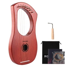 Lyre Harp 7 Strings with Bag,Tuning Wrench,Metal Strings, Mahogany Body and B...